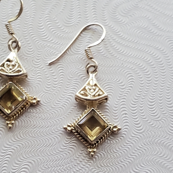 Sterling Silver Citrine Earrings Vintage - Picture 5 of 16